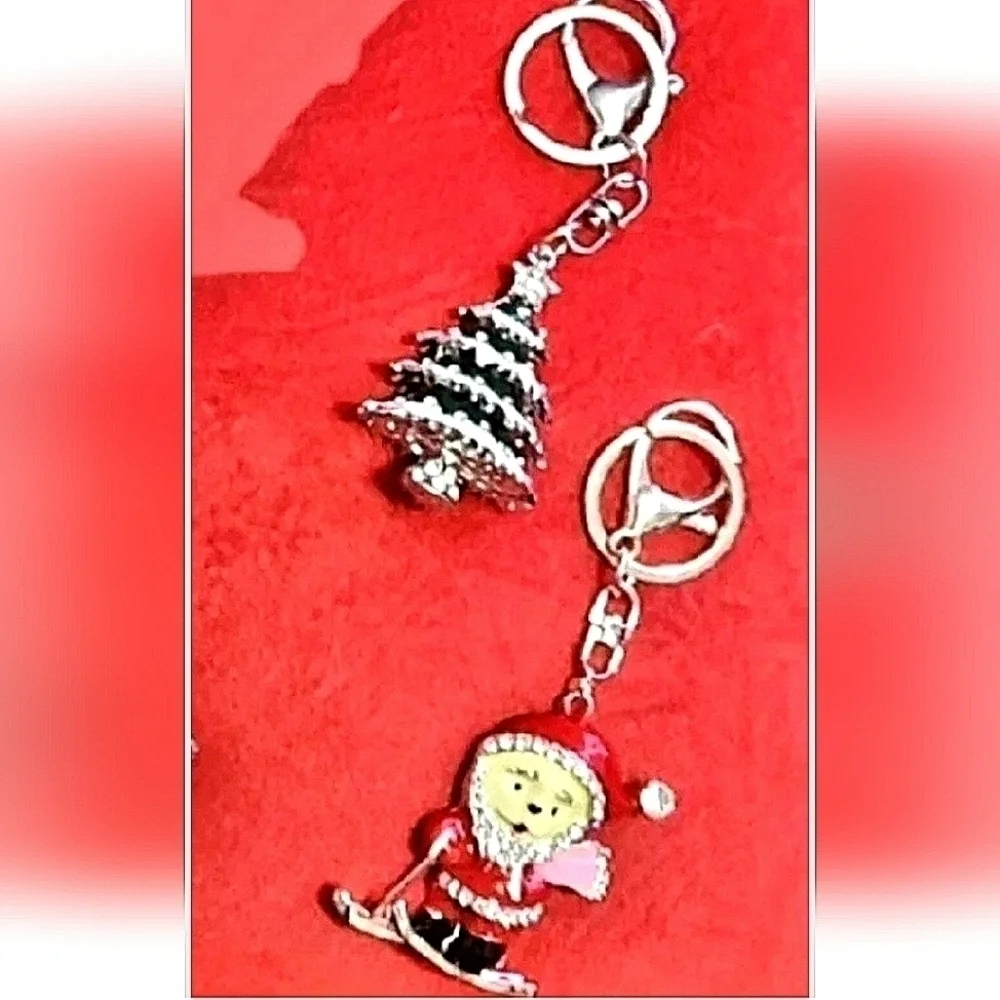 Christmas Santas Tree Bells Enamel Crystal Keychain